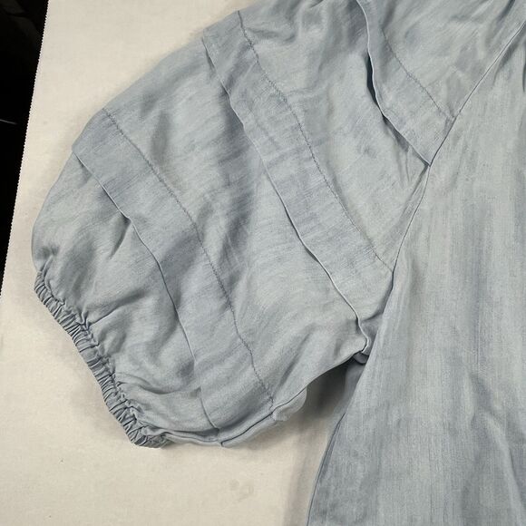 Rails Chambray Blue Puff Sleeve Blouse Smocked Neck Boho Soft Casual Top Medium - Picture 4 of 11